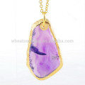 China wholesale alibaba express jewelry gold edge natural stone agate pendant necklace